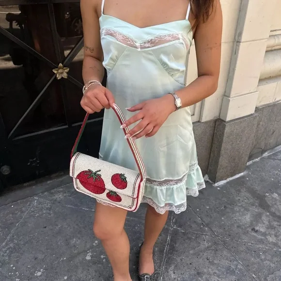 Frankie’s Bikinis Carson Satin Mini Dress in Pistachio